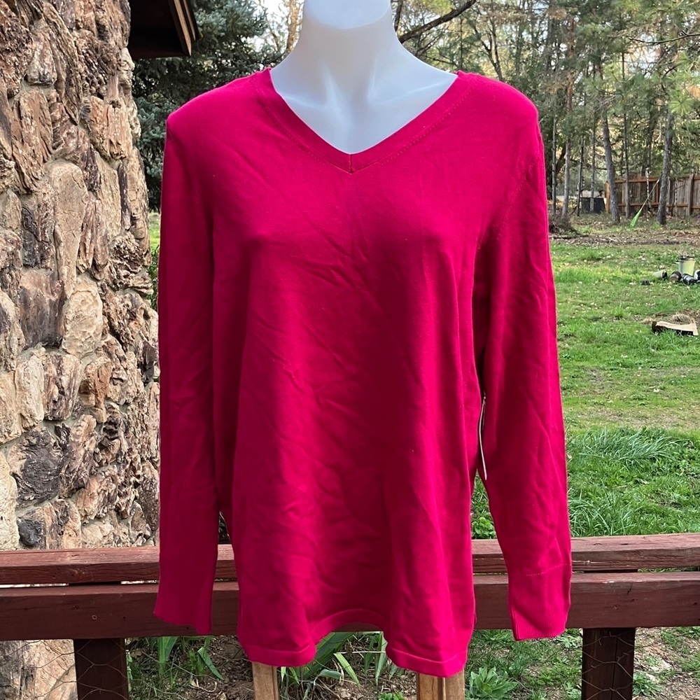 NWT Chico’s 3  sparkle button V-neck long sleeve rubellite xxl